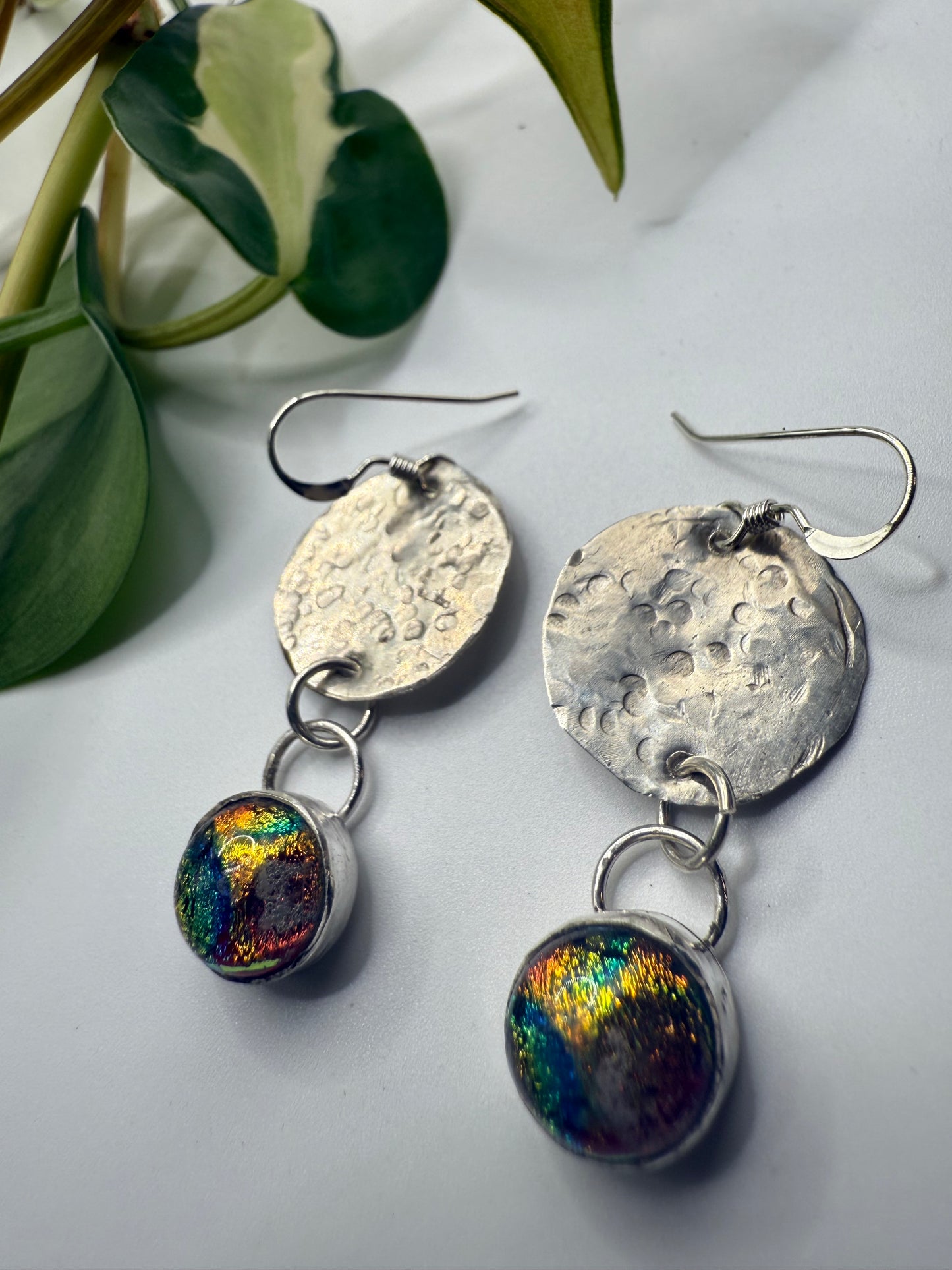 Dichroic Glass and Sterling Silver Earrings