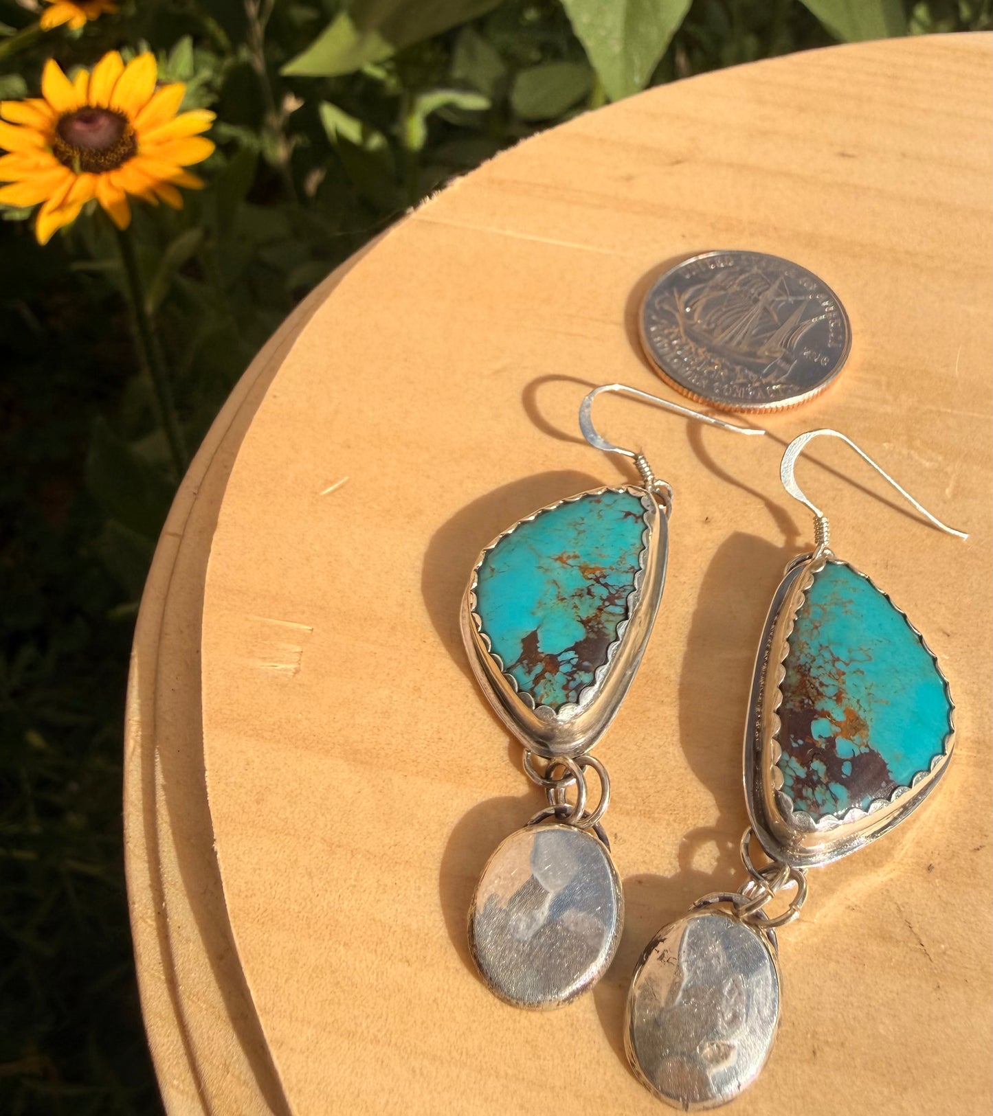 Redskin Turquoise - Butterfly Silver Drop Earrings