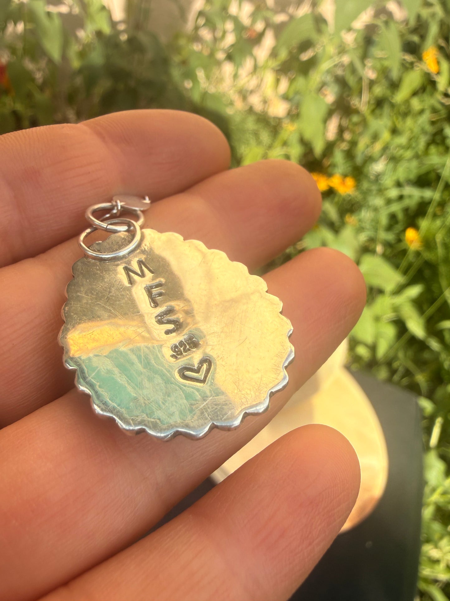 Gray Fossil Coral Silver Disk Necklace