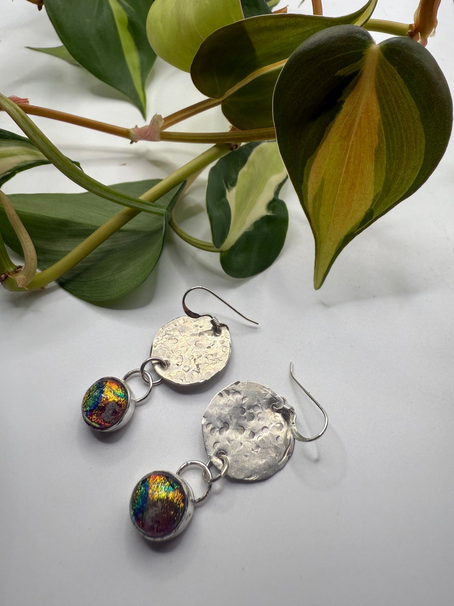 Dichroic Glass and Sterling Silver Earrings
