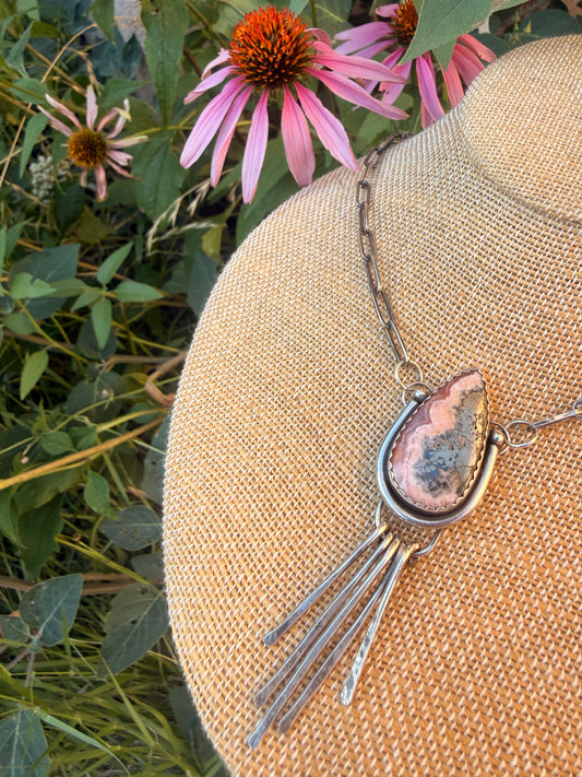 Pink Rhodochrosite & Pyrite Arrow Fringe Necklace