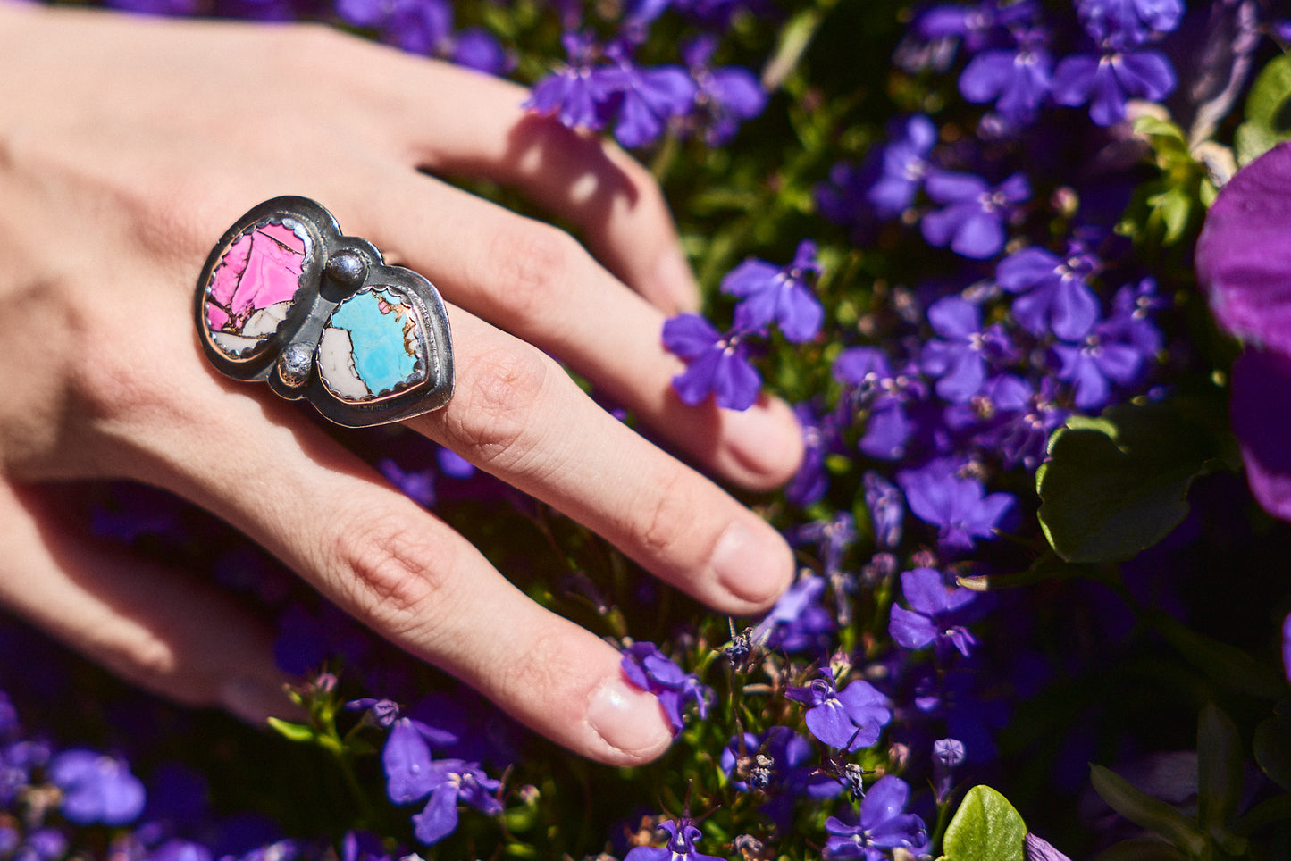 Cotton Candy Dahlia Double Stone Ring